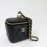 CHANEL MINI SQUARE VANITY PEARL TOP HANDLE IN BLK CAVIAR LEA & LIGHT GHW