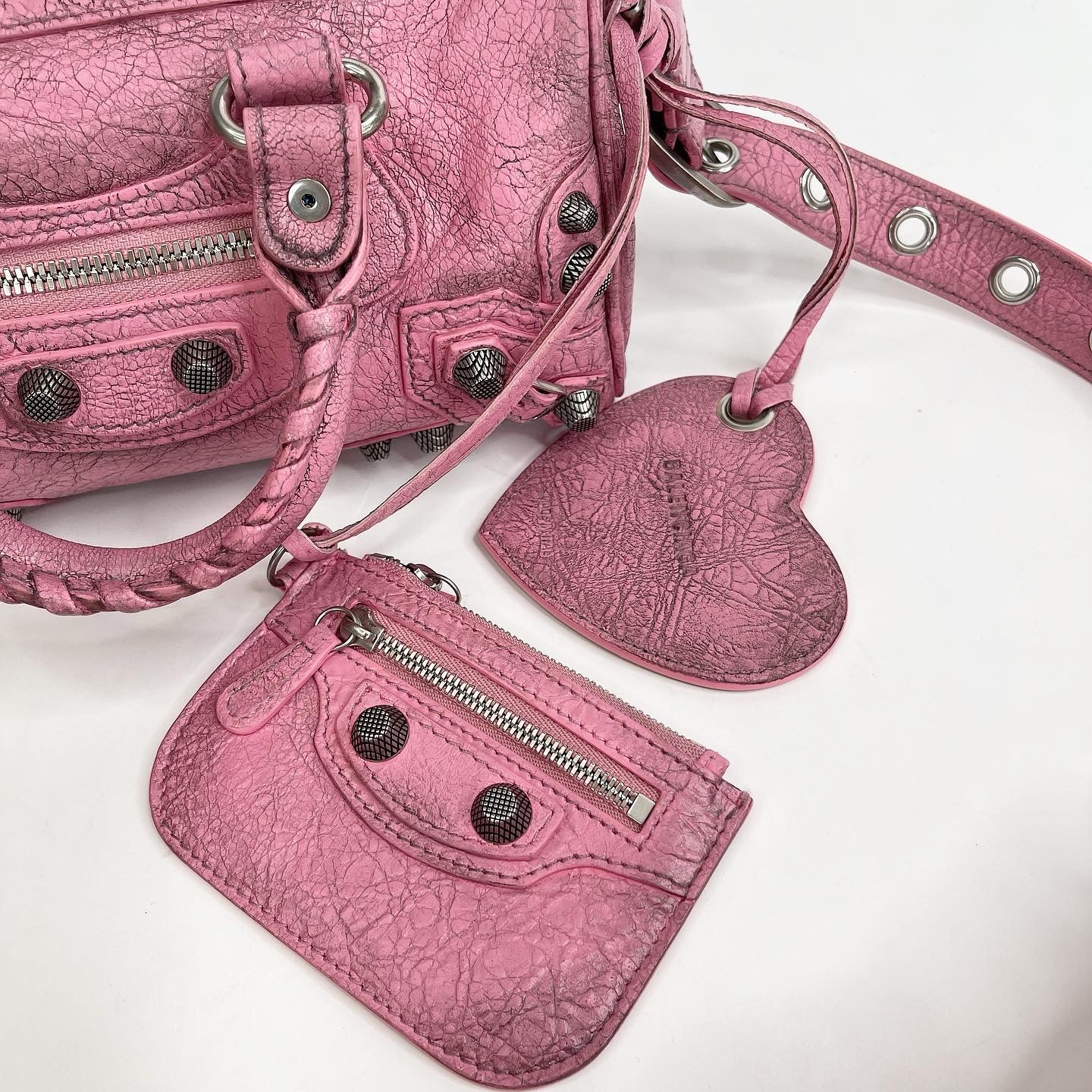 BALENCIAGA MINI CITY PINK DISTRESSED LEA CROSSBODY BLuxe Boutique