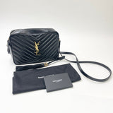 SAINT LAURENT LOU BLK CHEVRON LEA & GHW CAMERA CROSSBODY BAG