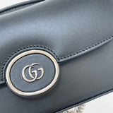 GUCCI PETITE GG MINI TOP HANDLE FLAP IN BLK SMOOTH LEA & SHW