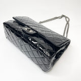 CHANEL 227 REISSUE BLK PATENT & RUTHENIUM HE DOUBLE FLAP BAG