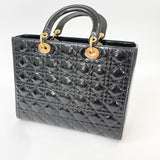 CHRISTIAN DIOR LADY DIOR LARGE TOTE IN BLK PATENT LEA & GHW