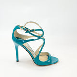 JIMMY CHOO AZIA TEAL PAT LEA SANDALS sz 36.5