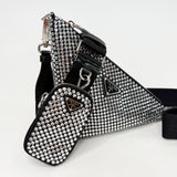 PRADA TRIANGLE CROSSBODY IN CRYSTAL & BLK SATIN