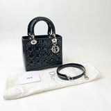 CHRISTIAN DIOR LADY DIOR MEDIUM IN BLK PAT & SHW W STRAP