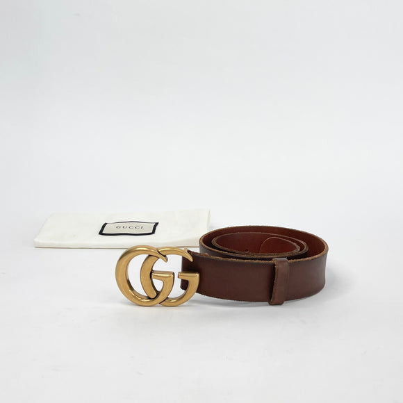 GUCCI GG  MARMONT BRN DISTRESSED LEATHER BELT