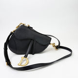 CHRISTIAN DIOR MEDIUM BLK PEBBLED LEA SADDLE W STRAP