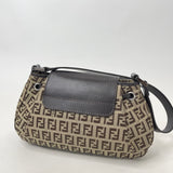 FENDI ZUCCHINO CANVAS & BRN LEA MINI FLAP HOBO SHOULDER BAG