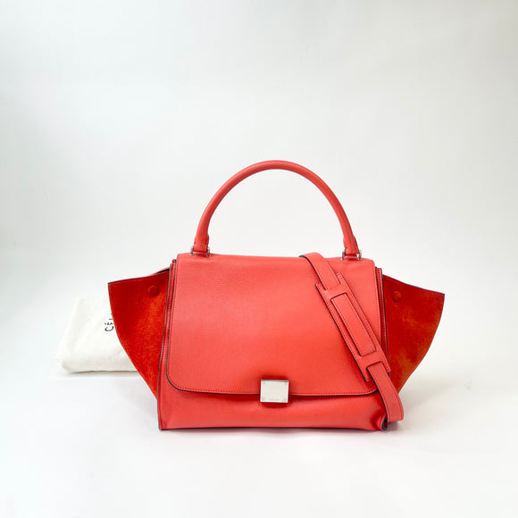 CELINE TRAPEZE RED/ORANGE LEA 2 WAY TOTE