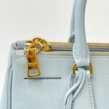 PRADA DOUBLE ZIP GALLERIA TOTE IN LT BLUE SAFFIANO LEA & GHW