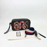 GUCCI KINGSNAKE BLK LEA CAMERA CROSSBODY BAG