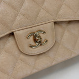 CHANEL 19S IRRIDESCENT BEIGE CAVIAR LEATHER WITH GHW CLASSIC JUMBO DOUBLE FLAP BAG - BLuxe Boutique