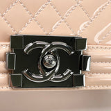 CHANEL SMALL BOY IN PATENT CRM & LT PINK LEATHER W SILVER HARDWARE BAG