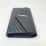 SAINT LAURENT CASSANDRE CHAIN WALLET/ CROSSBODY IN BLK GRAIN DE POUDRE LEA & SHW