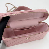 CHANEL SLIM VANITY TOP HANDLE W CHAIN IN PINK CAVIAR LEA & LIGHT GHW