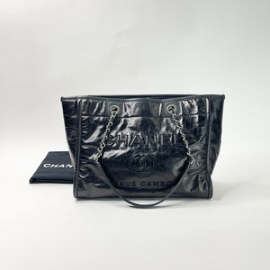 CHANEL DEAUVILLE TOTE IN BLK CRINKLE & CAVIAR LEATHER & SHW