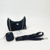 PRADA RE EDITION 2005 CROSSBODY IN BLK NYLON & SHW
