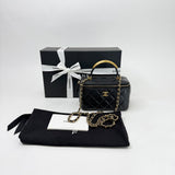 CHANEL RECTANGULAR METAL TOP HANDLE VANITY IN BLK LMBSKN & BRUSHED GHW