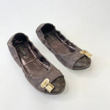 LOUIS VUITTON LUCKY LOCK BRN IRRIDESCENT LEA BALLERINA FLATS sz 37.5