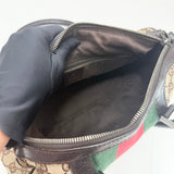 GUCCI BRN LEA & GG CAVAS BOSTON SHOULDER TOTE