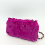 CHANEL FUCHSIA RABBIT FUR CLUTCH ON STRAP