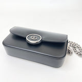 GUCCI PETITE GG MINI TOP HANDLE FLAP IN BLK SMOOTH LEA & SHW