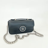 GUCCI PETITE GG MINI TOP HANDLE FLAP IN BLK SMOOTH LEA & SHW