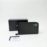 PRADA BLK SAFFIANO LEA DOUBLE ZIP ORGANIZER CLUTCH