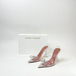 AMINA MUADDI ROSIE PVC & CRYSTAL SLINGBACK PUMPS SZ 38.5
