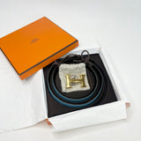 HERMES H GOLD BUCKLE & REVERSIBLE BLK BOX & NEW BLEU JEAN EPSOM CALFSKIN LEATHER BELT