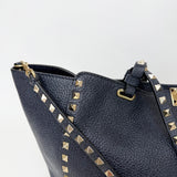 VALENTINO ROCKSTUD TRAPEZE MED NAVY PEBBLED CLAF LEA TWO WAY TOTE