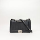 CHANEL LARGE BLK CHEVRON LMSKN LEATHER W RUTHENIUM HW BOY - BLuxe Boutique