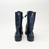 CHANEL NAVY LEA COMBAT BOOTS sz 38