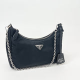 PRADA RE EDITION 2005 CROSSBODY IN BLK NYLON & SHW