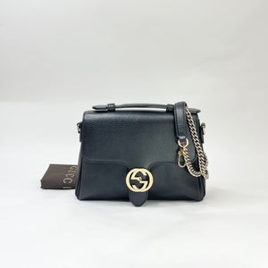 GUCCI INTERLOCKING TOP HANDLE BLK LEATHER TWO WAY BAG
