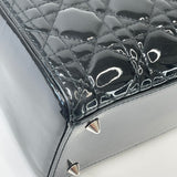 CHRISTIAN DIOR LADY DIOR MEDIUM IN BLK PAT & SHW W STRAP