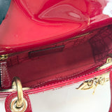 CHRISTIAN DIOR MINI LADY DIOR IN RED PATENT LEA & GHW - BLuxe Boutique