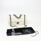 CHANEL PERFECT EDGE FLAP BAG IN AGED WHITE CALFSKIN LEA & RUTHENIUM HW