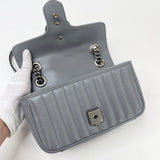 GUCCI SMALL MARMONT FLAP BAG IN GRAY LEA & SHW