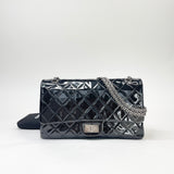 CHANEL 227 REISSUE BLK PATENT & RUTHENIUM HE DOUBLE FLAP BAG