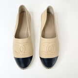 CHANEL BEIGE/ BLK LEA ESPADRILLES sz 39