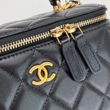 CHANEL RECTANGULAR METAL TOP HANDLE VANITY IN BLK LMBSKN & BRUSHED GHW