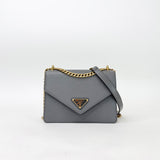 PRADA GREY SAFFIANO LEA FLAP CROSSBODY