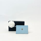CHANEL CLASSIC CARD CASE IN IRIDESCENT BABY BLUE LMSKN LEA W GHW