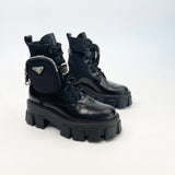 PRADA MONOLITH BOOTS IN BLK LEA & RE NYLON sz 36.5