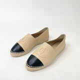 CHANEL BEIGE/ BLK LEA ESPADRILLES sz 39