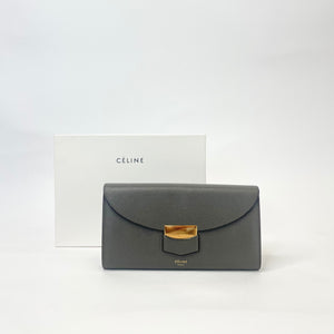 CELINE CONTINENTAL LONG FLAP WALLET IN OLIVE PEBBLED LEA & GHW