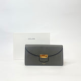 CELINE CONTINENTAL LONG FLAP WALLET IN OLIVE PEBBLED LEA & GHW