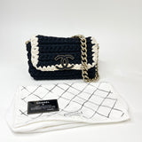 * RARE* CHANEL FANCY CROCHET BLK/ CRM QUILTED FLAP SHOULDER BAG