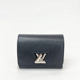 LOUIS VUITTON TWIST COMPACT WALLET IN BLK EPI LEA & SHW